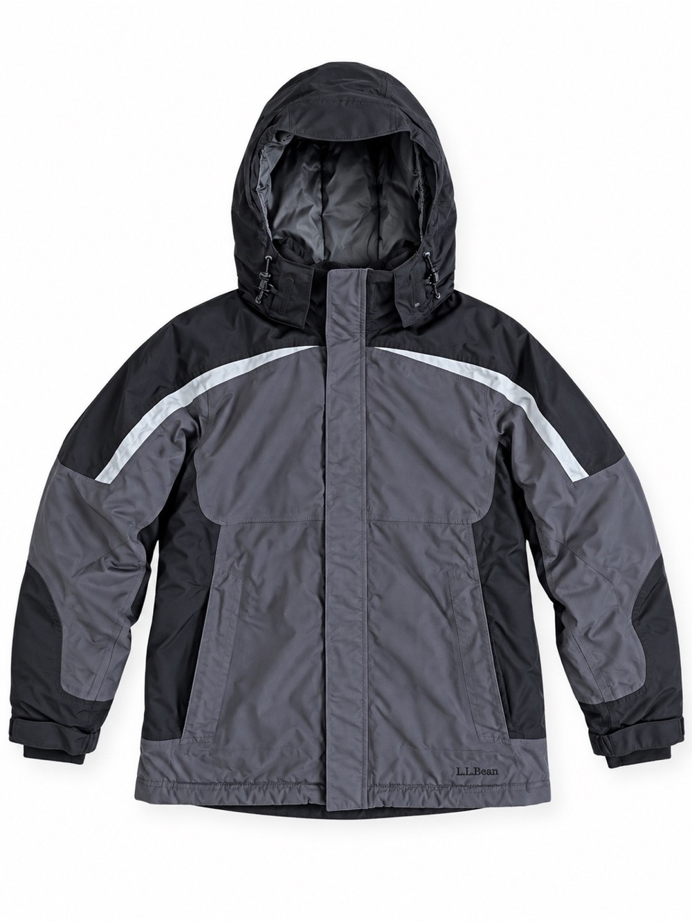 L.L. Bean Kids Insulated Ski Jacket Hooded Parka Black Gray Boys Medium 10-12
